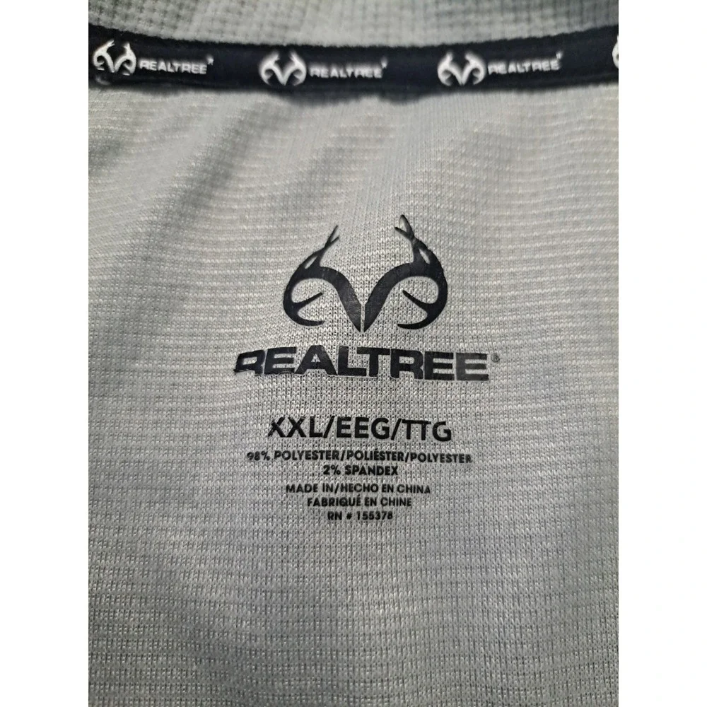 Realtree Mens XXL Gray Waffle Knit Long Sleeve Henley Performance Shirt Logo